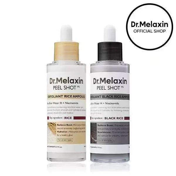 Dr. Melaxin White and Black Rice Peeling Ampoule, Soft Exfoliating Face and Body Scrub Dead Skin Cells Remover for All Skin Types