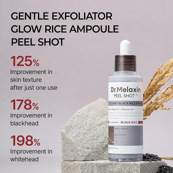 Dr. Melaxin White and Black Rice Peeling Ampoule, Soft Exfoliating Face and Body Scrub Dead Skin Cells Remover for All Skin Types