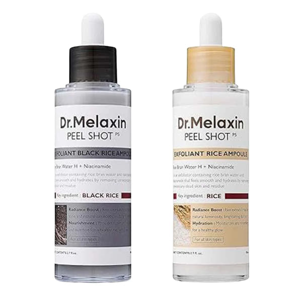 Dr. Melaxin White and Black Rice Peeling Ampoule, Soft Exfoliating Face and Body Scrub Dead Skin Cells Remover for All Skin Types