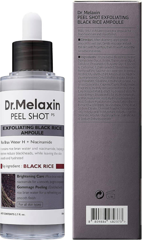 Dr. Melaxin White and Black Rice Peeling Ampoule, Soft Exfoliating Face and Body Scrub Dead Skin Cells Remover for All Skin Types