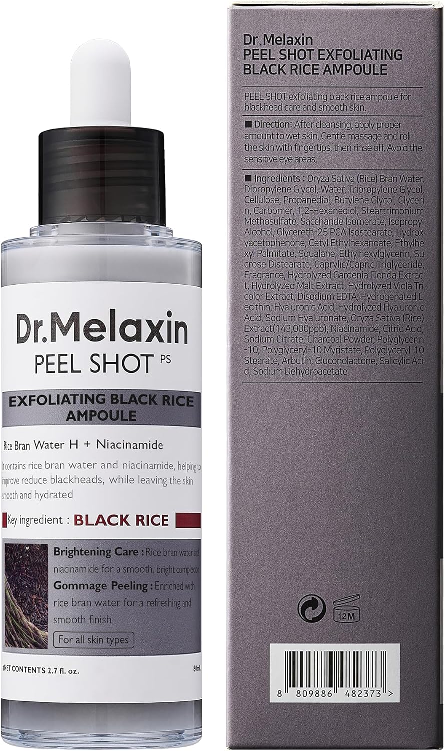 Dr. Melaxin White and Black Rice Peeling Ampoule, Soft Exfoliating Face and Body Scrub Dead Skin Cells Remover for All Skin Types