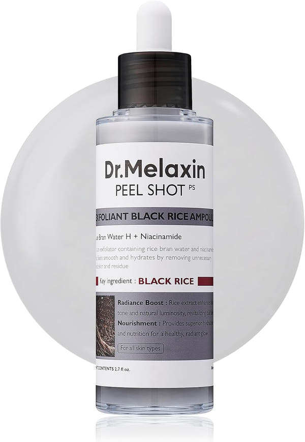 Dr. Melaxin White and Black Rice Peeling Ampoule, Soft Exfoliating Face and Body Scrub Dead Skin Cells Remover for All Skin Types