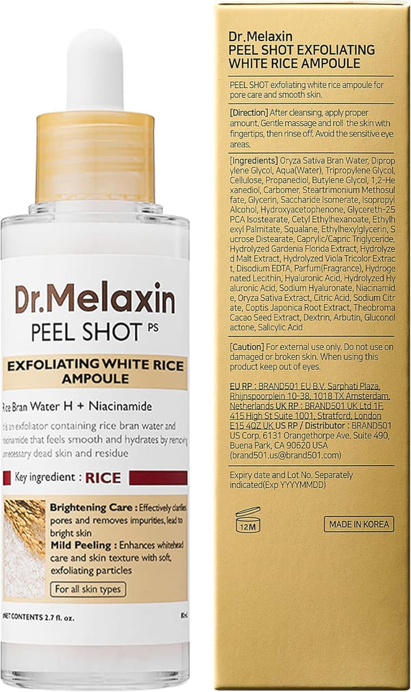 Dr. Melaxin White and Black Rice Peeling Ampoule, Soft Exfoliating Face and Body Scrub Dead Skin Cells Remover for All Skin Types