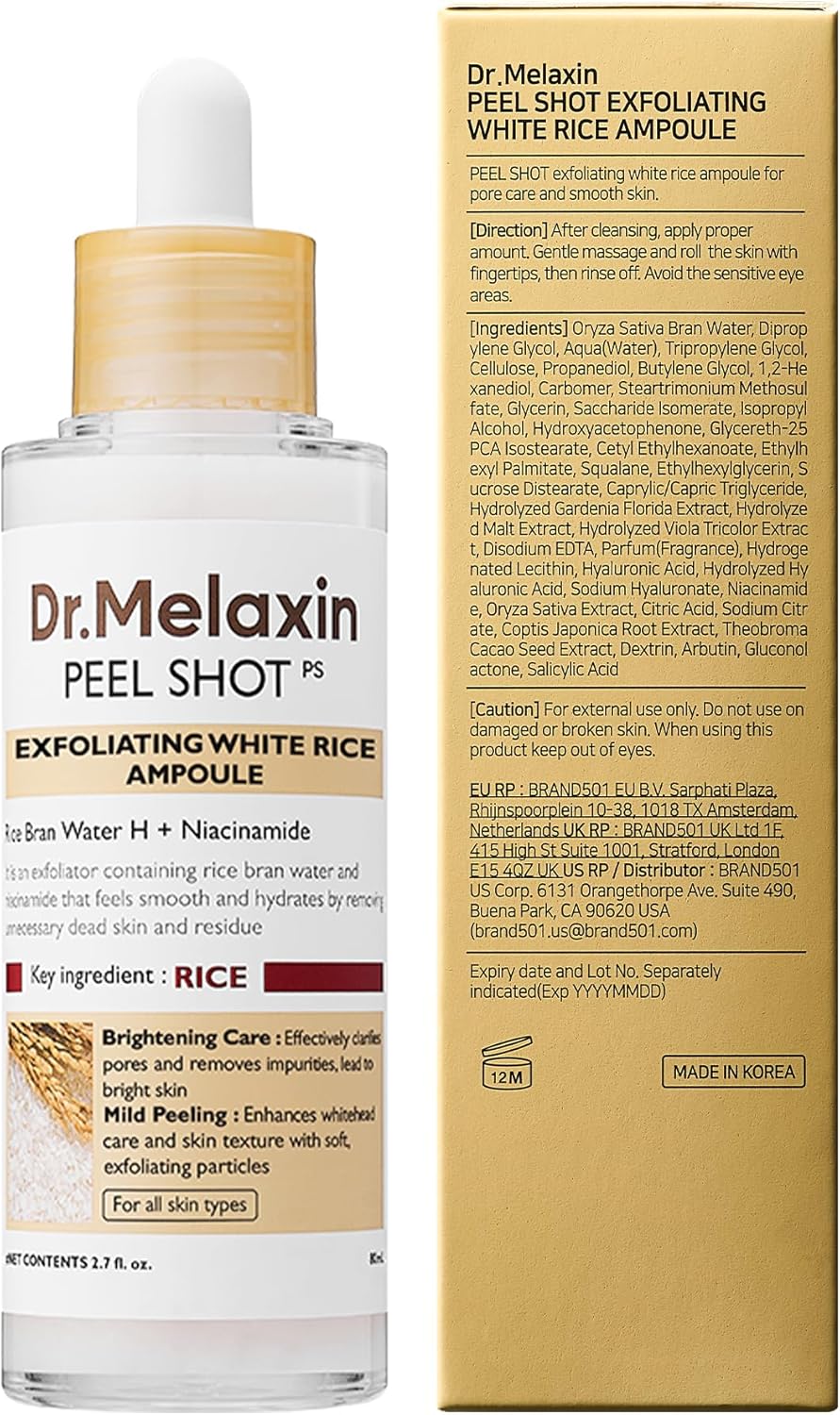 Dr. Melaxin White and Black Rice Peeling Ampoule, Soft Exfoliating Face and Body Scrub Dead Skin Cells Remover for All Skin Types